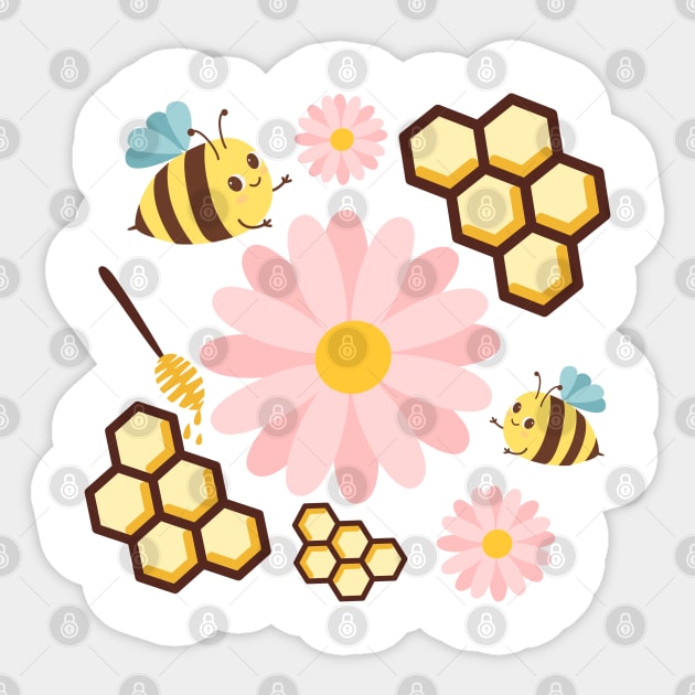 Spring Bee Honey Comb Pattern Design Sticker by Arch4Design